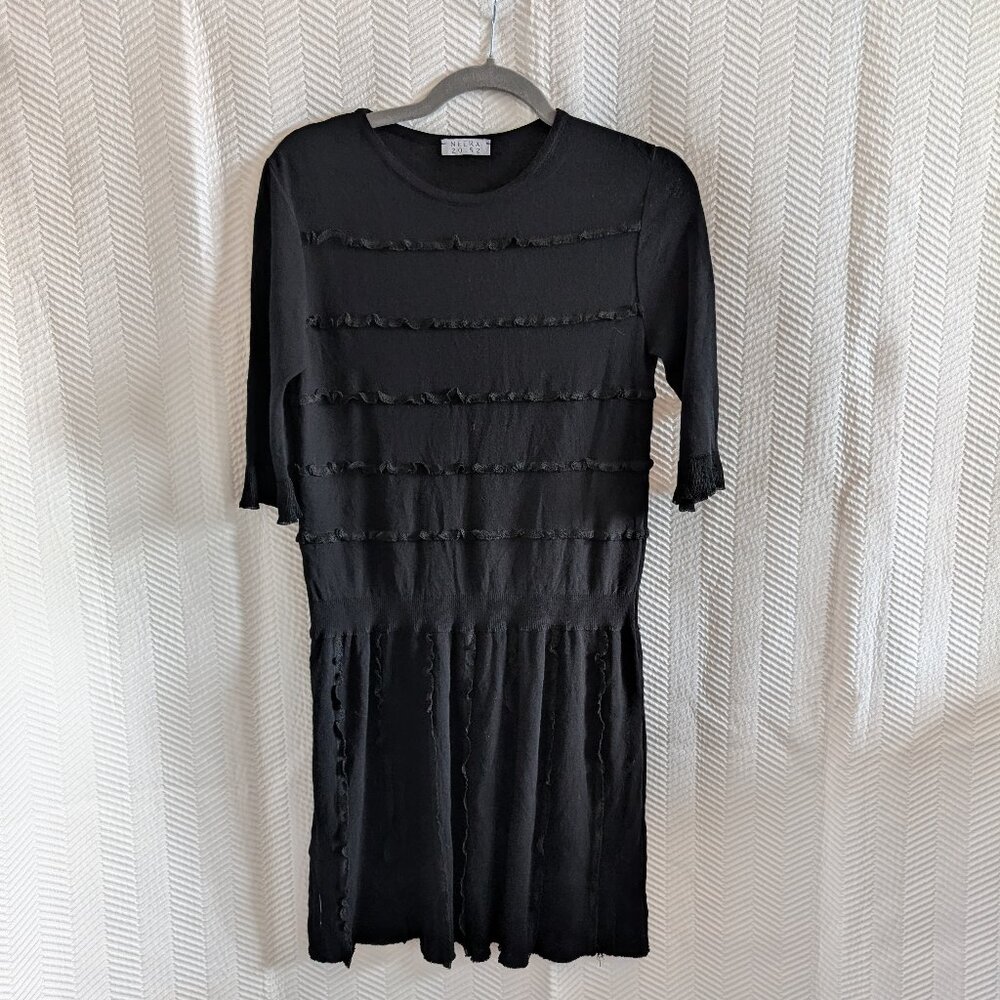 Neera Black Knit Dress Ruffle Trim Made in Italy Size 44 US 10 Whimsigoth